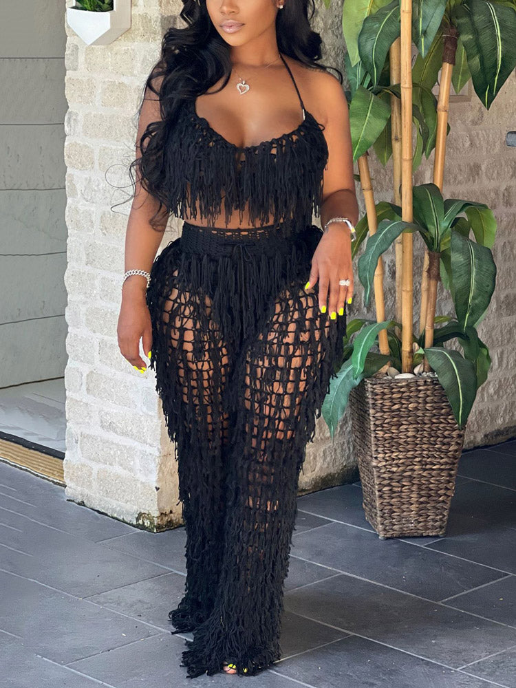 Crochet Tassels Crop Top ï¼?Pants Set