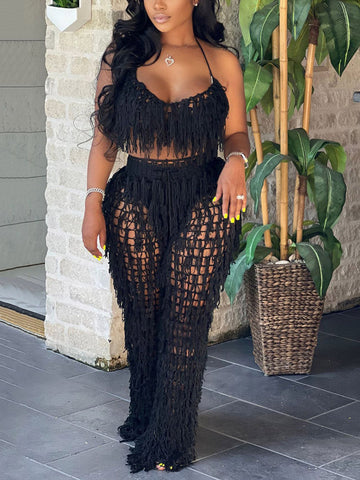 Crochet Tassels Crop Top ï¼?Pants Set