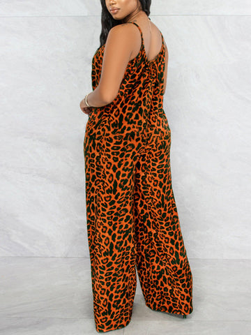 Leopard Spaghetti Strap Jumpsuits