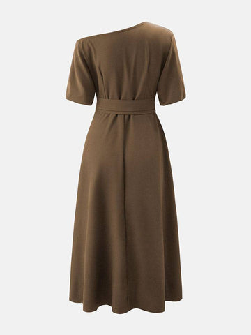 Oblique Neckline Half Sleeve Maxi Dresses