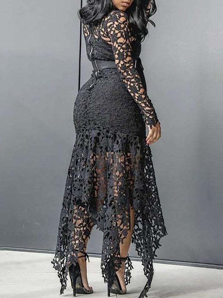 Lace O Neck Irregular Maxi Dresses