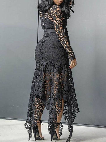 Lace O Neck Irregular Maxi Dresses