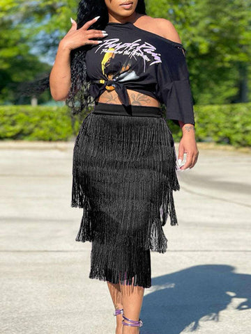 High Waisted Fringe Skirts