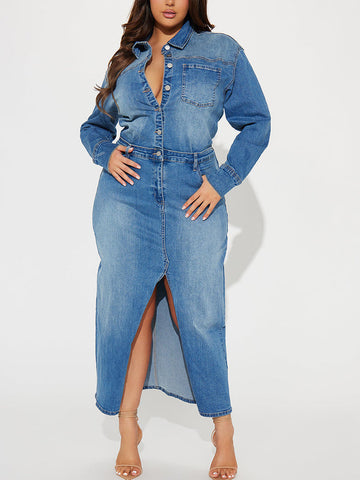 Denim Slit Maxi Dresses