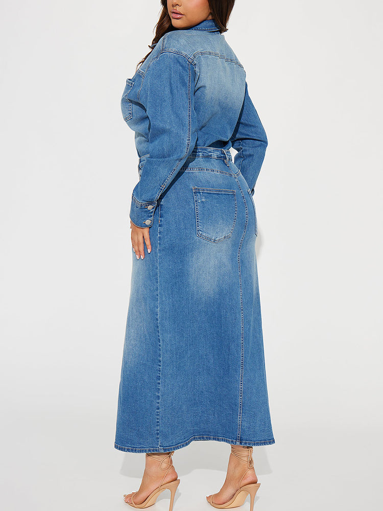 Denim Slit Maxi Dresses