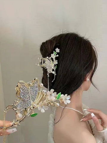 Red Rose Hair Clip with Tassel Shark Clip