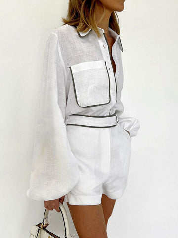 Black White Contrast Shirt Shorts Set