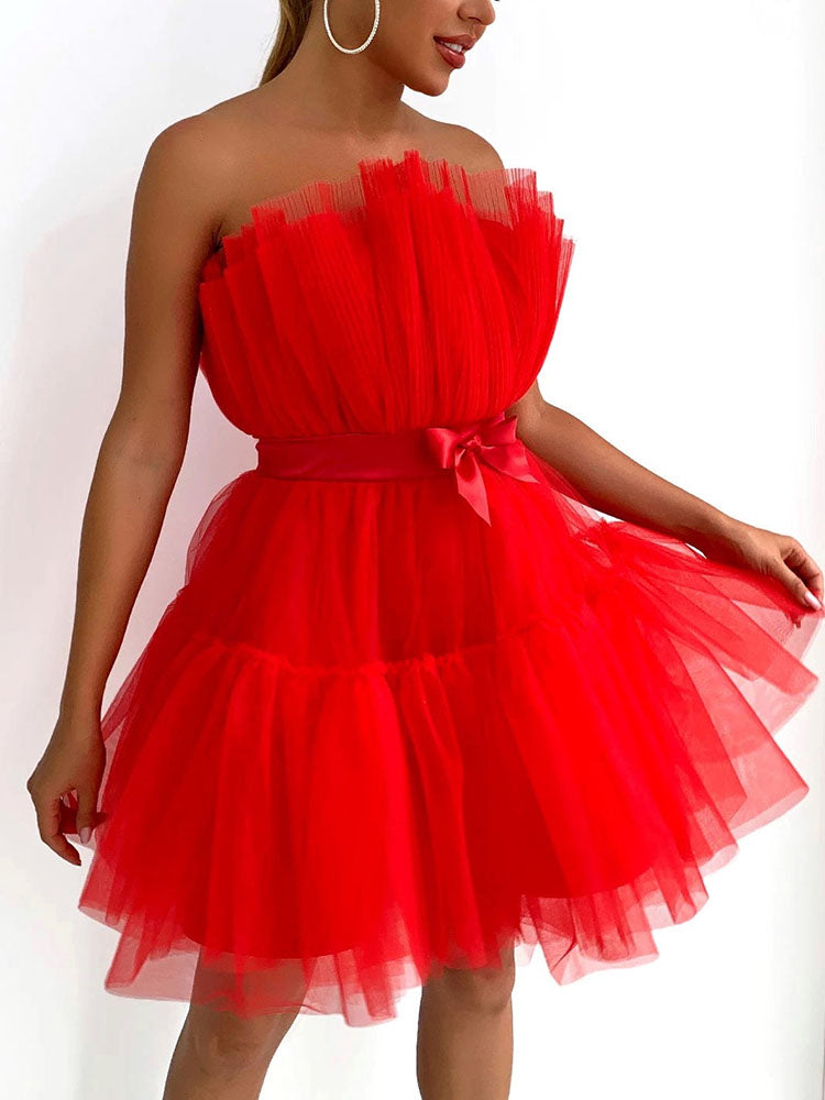 Bow Decor Layered Tulle Cocktail Dresses