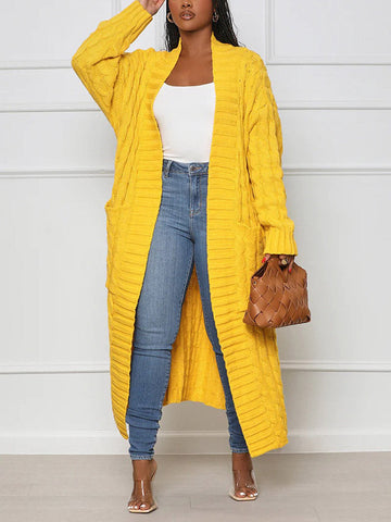 Knitted Solid Pocket Sweater Cardigans