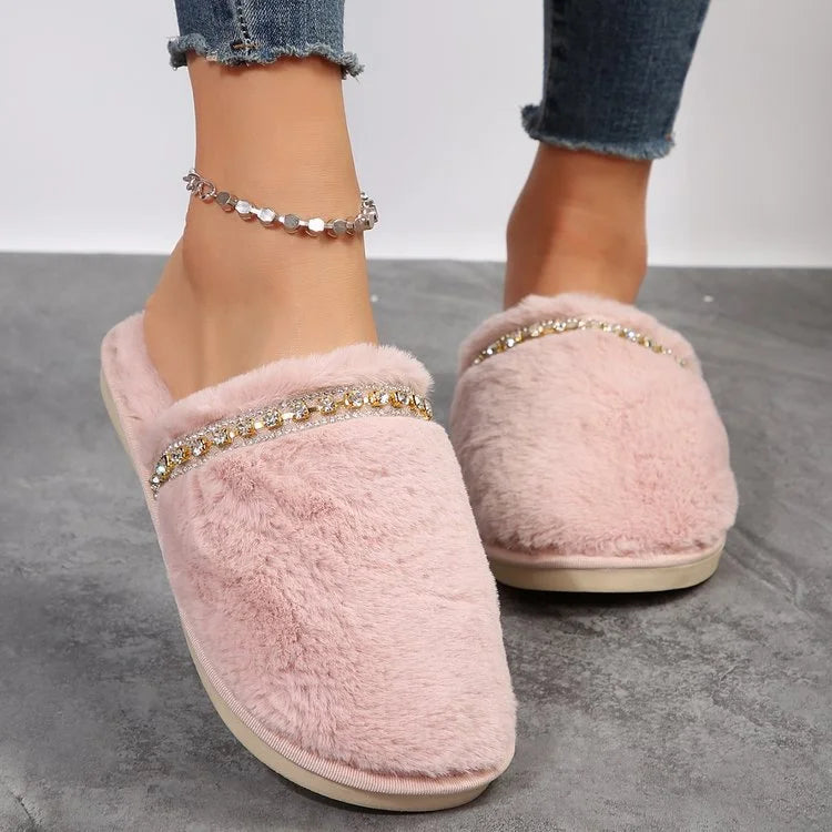 Warm Rhinestone Fashion Slippers