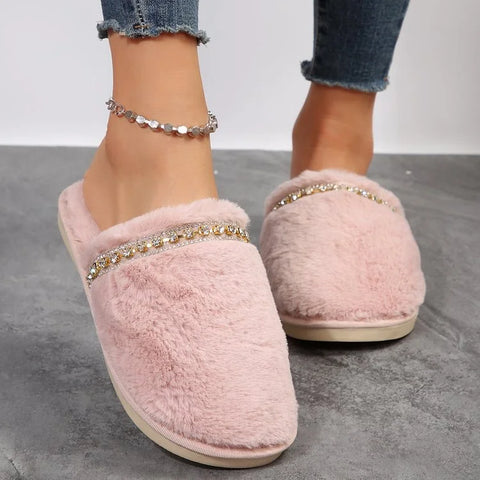 Warm Rhinestone Fashion Slippers