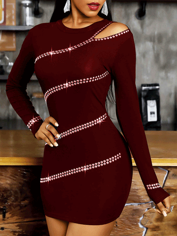 Rhinestones Cut Out Mini Dresses