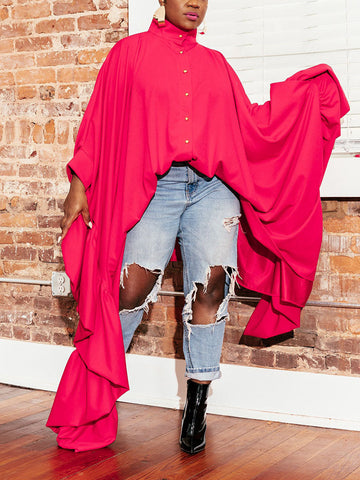 Batwing Sleeve Asymmetrical Shirt Dresses