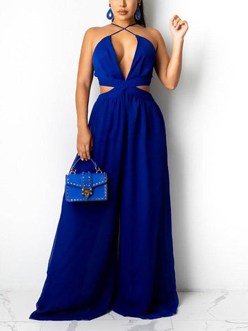 Straps V-Neck Cut Out Jumpsuits