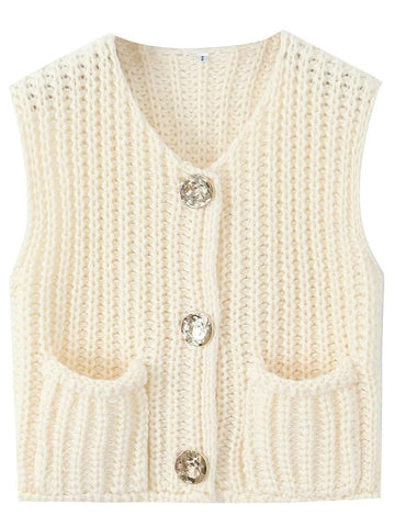 Sleeveless Cropped Knit Sweater Cardigan