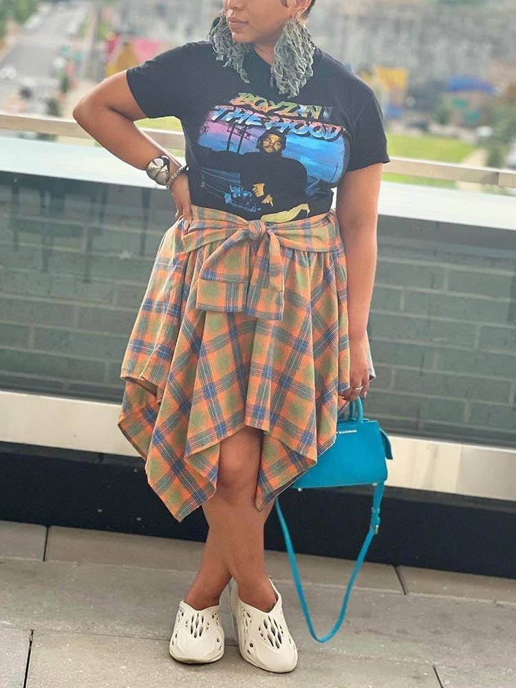 Asymmetric Plaid Midi Skirts