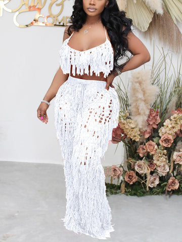 Crochet Tassels Crop Top ï¼?Pants Set