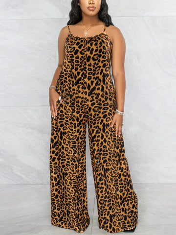 Leopard Spaghetti Strap Jumpsuits