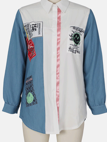 Denim Patchwork Patches Mini Shirt Dresses