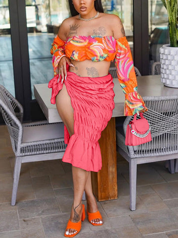 Solid Slit Tie Ruched Skirts