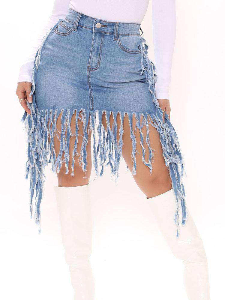 Fringe Denim Mini Skirts