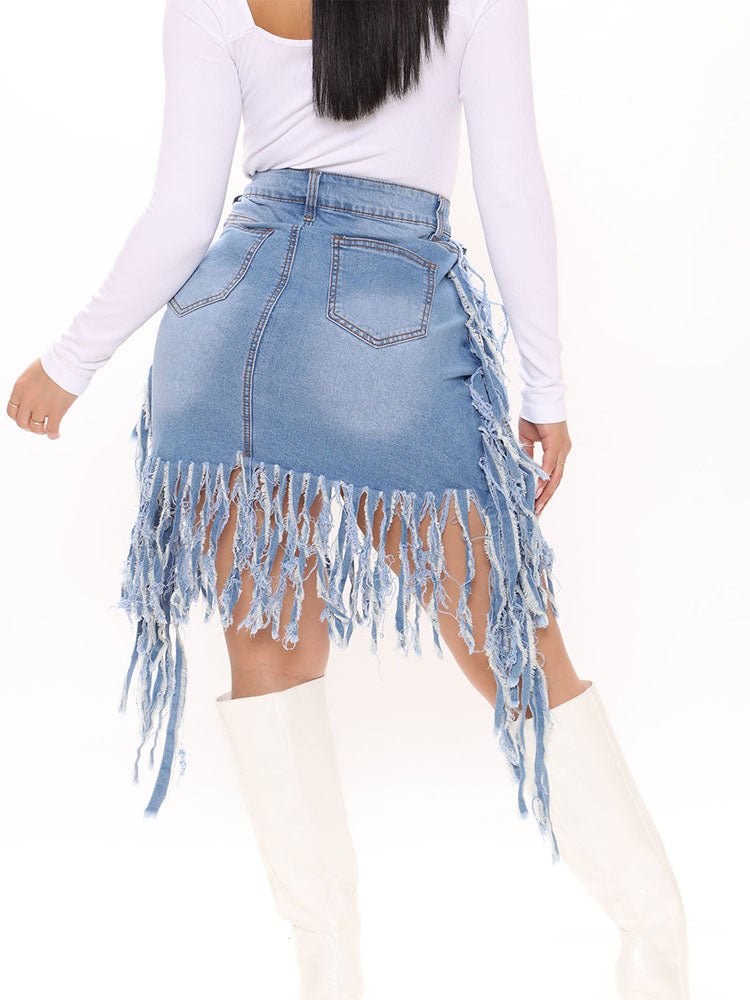 Fringe Denim Mini Skirts