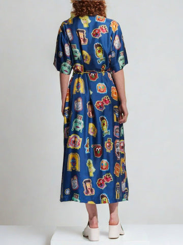 Unique Graffiti Fun Print Midi Dress