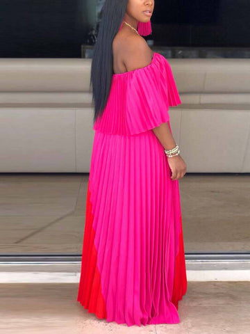 Off Shoulder Ombre Pleated Maxi Dresses