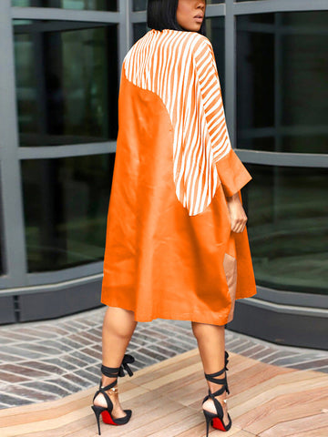 Colorblock Turndown Collar Shirt Dresses