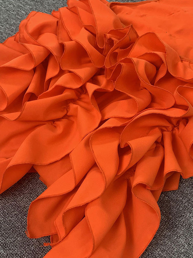 Butterfly Sleeve Asymmetrical Floral Ruffles Dresses