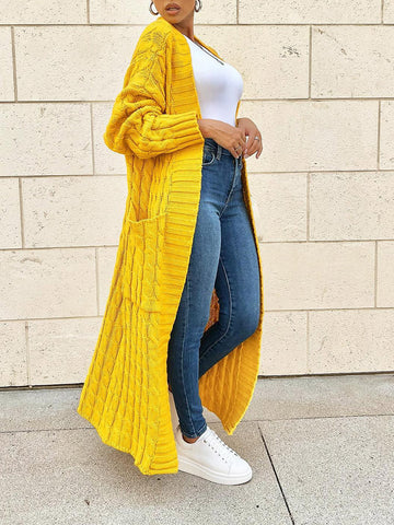 Knitted Solid Pocket Sweater Cardigans