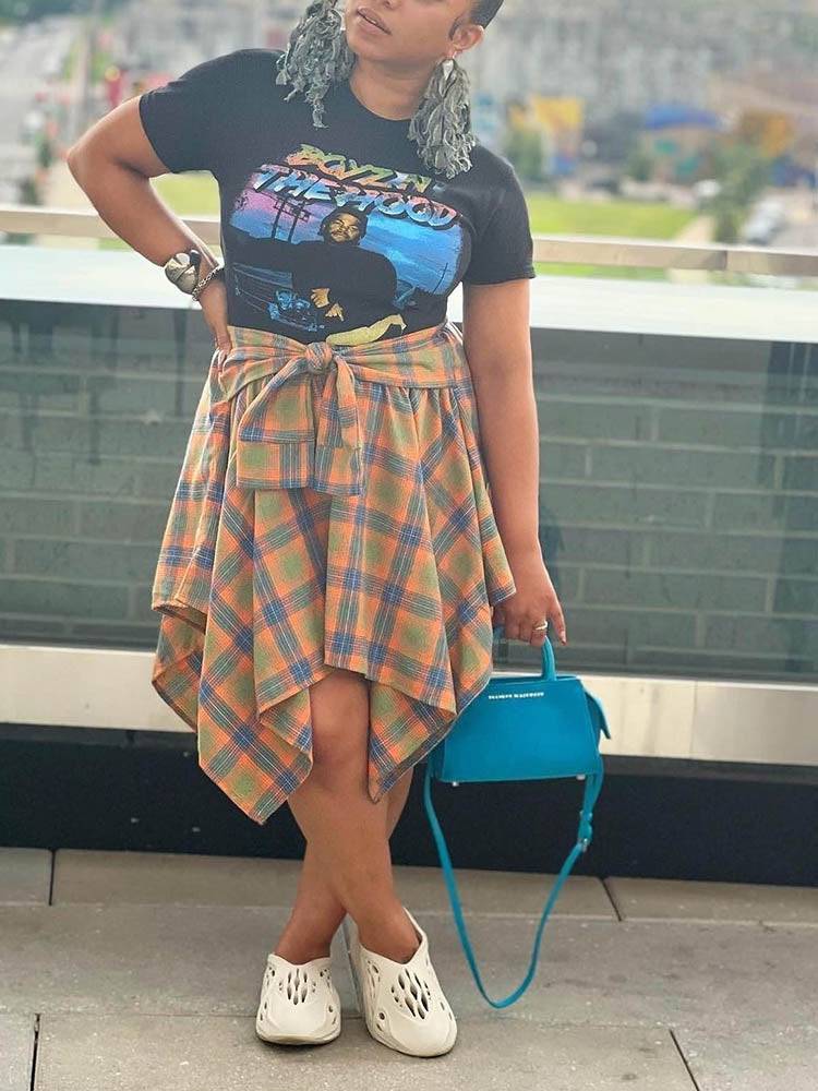 Asymmetric Plaid Midi Skirts