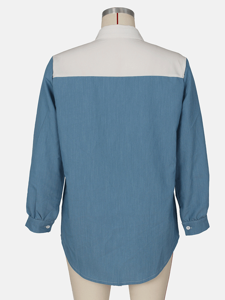 Denim Patchwork Patches Mini Shirt Dresses