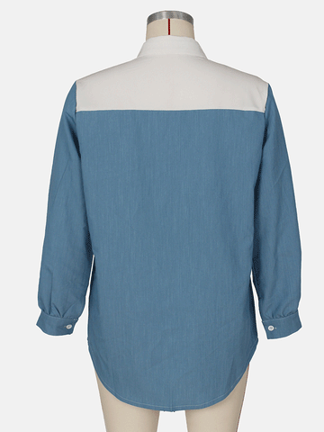 Denim Patchwork Patches Mini Shirt Dresses