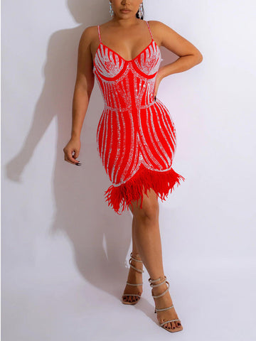 Rhinestone Feather Wrap Dresses