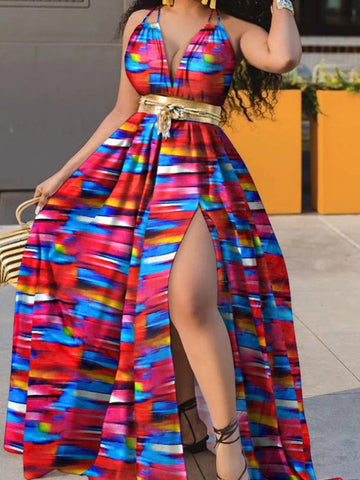 Printing Polka Dot Slit Maxi Dresses