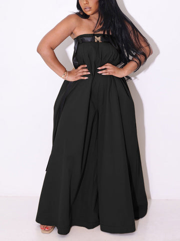 Strapless Loose Jumpsuits With Belt