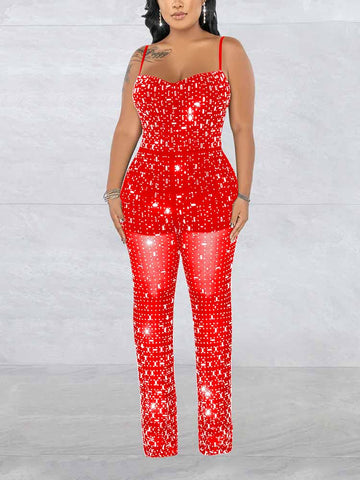 Rhinestone Mesh Jumpsuits