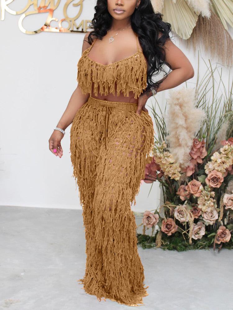 Crochet Tassels Crop Top ï¼?Pants Set