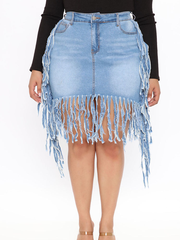 Fringe Denim Mini Skirts