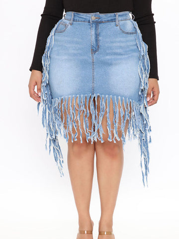 Fringe Denim Mini Skirts