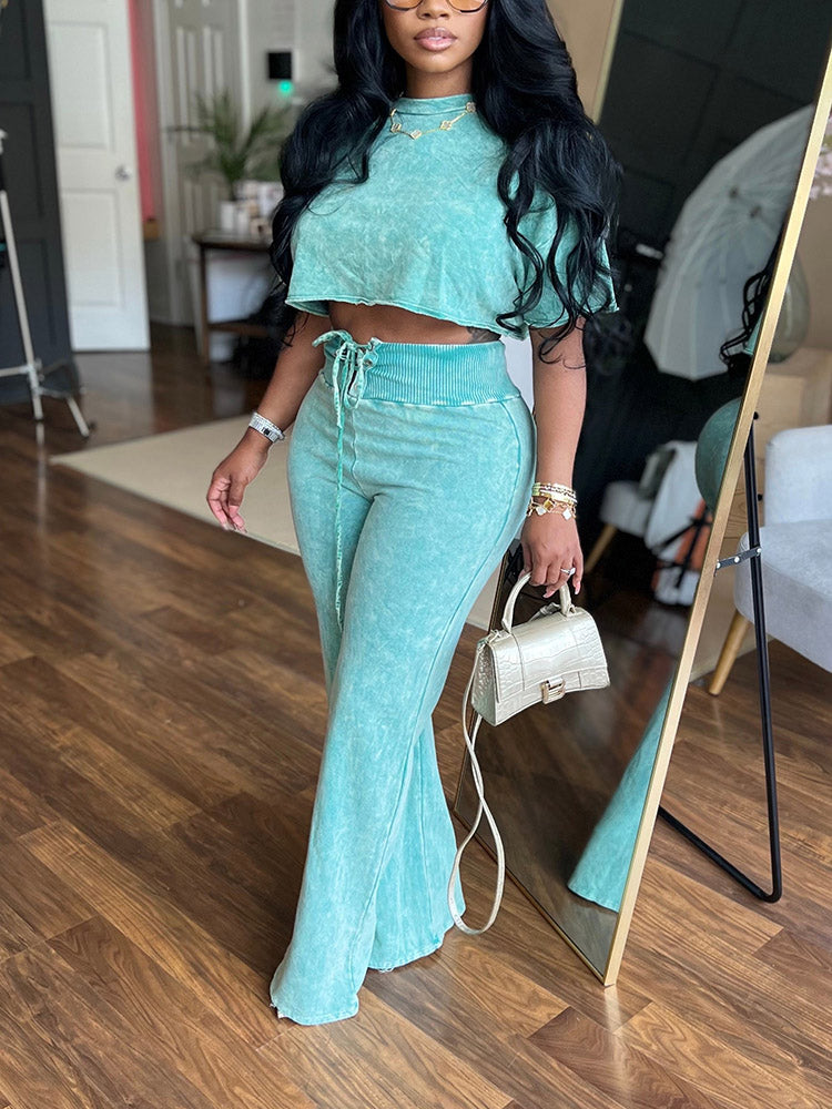 Crop Top Lace Up Pants Set