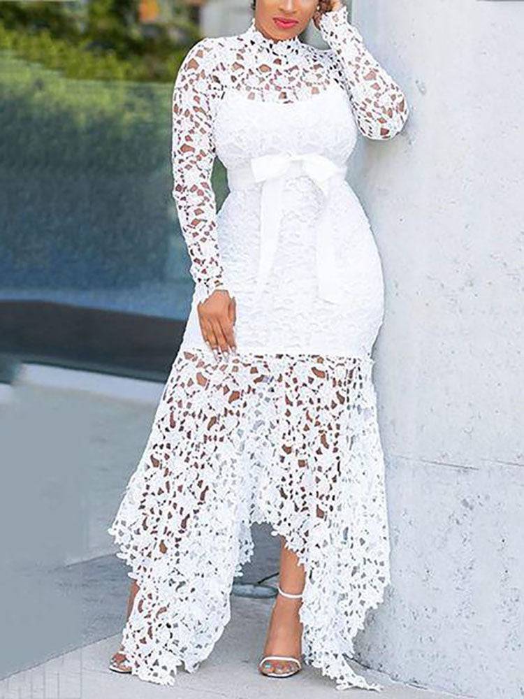 Lace O Neck Irregular Maxi Dresses