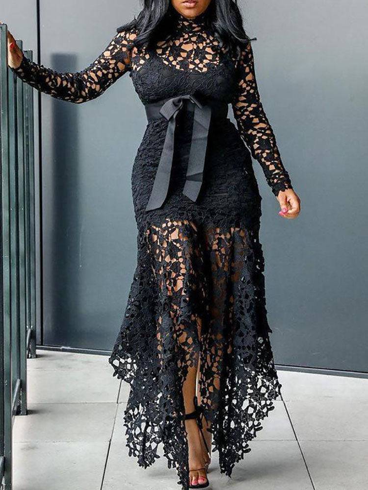 Lace O Neck Irregular Maxi Dresses