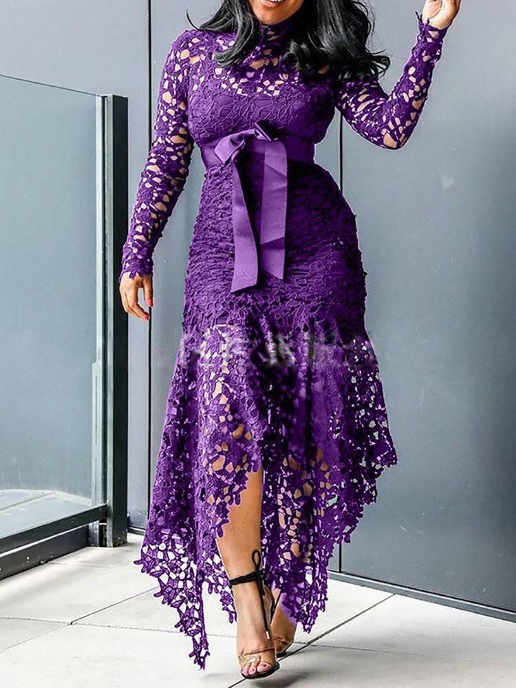 Lace O Neck Irregular Maxi Dresses