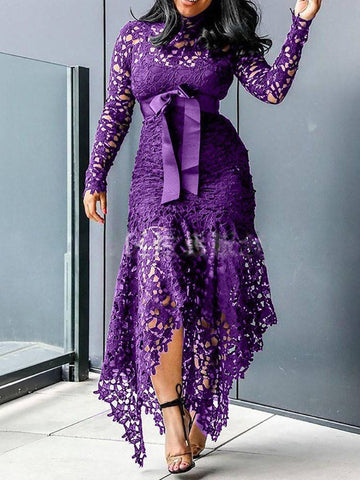 Lace O Neck Irregular Maxi Dresses