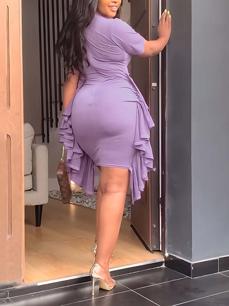 Solid Color Ruffle Bodycon Dresses