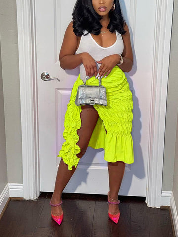 Solid Slit Tie Ruched Skirts