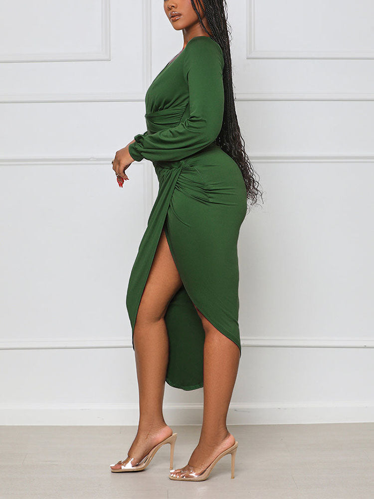 Asymmetrical Ruched Midi Dresses
