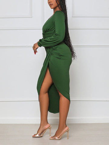 Asymmetrical Ruched Midi Dresses